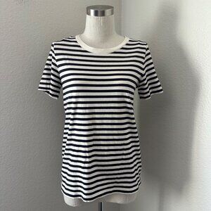 COS Cotton Crew Neck Pullover Tee Shirt Short Sleeve Black White Stripes Airy Sz